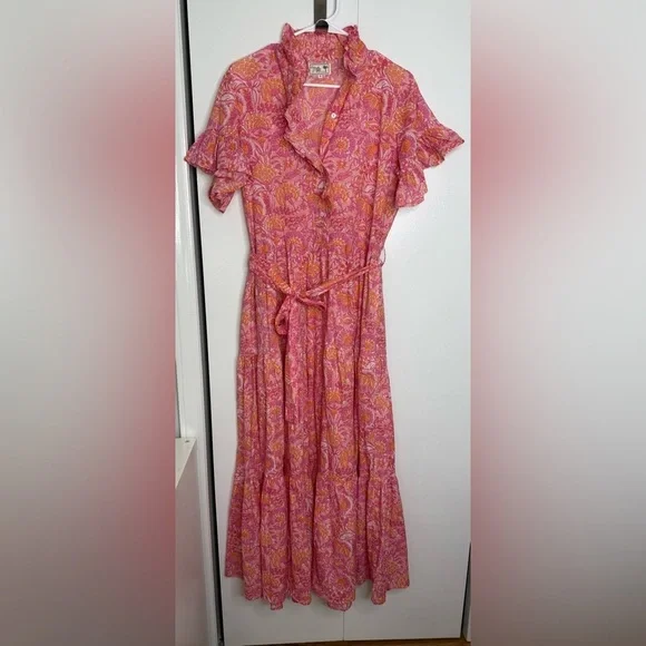 Mille - Victoria Dress in Pink Carnation - Pink/ Orange 100% Cotton - Small - Picture 2 of 11